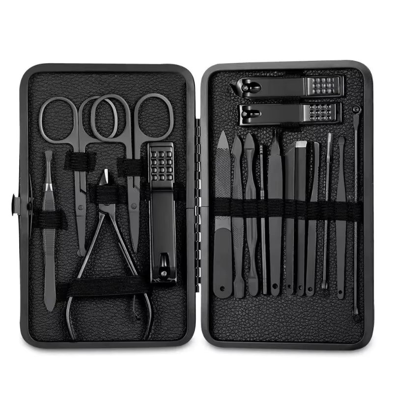 7-18 piece set of black stainless steel nail clippers complete set of nail clippers acne needles foot clippers beauty pliers