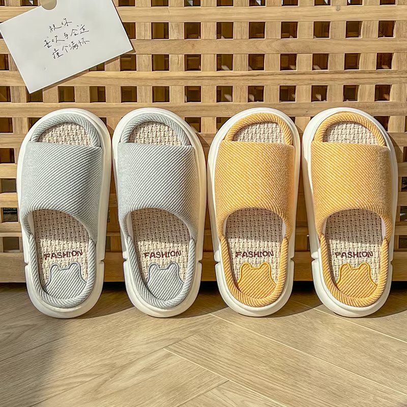 Casual Platform Slippers Women House Fashion Designer Shoes Girls Flats Indoor Elegant Slippers Ladies Linen Breathable Footwear