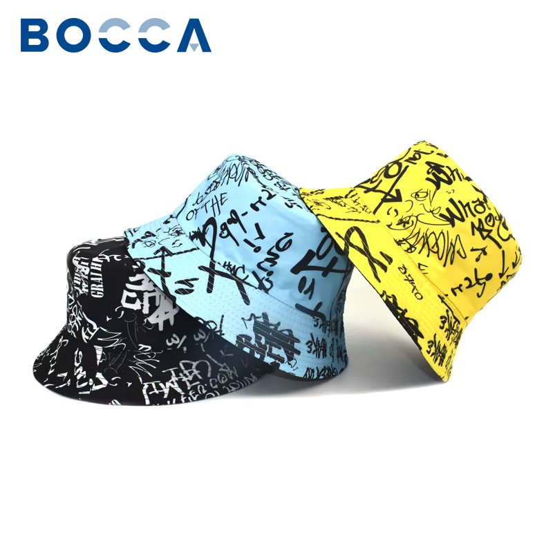 Bocca Letter Graffiti Bucket Hat Double Sides Reversible Panama Fisherman Hats Men Women Outdoor Sun Cap Fashion 2023 New Style