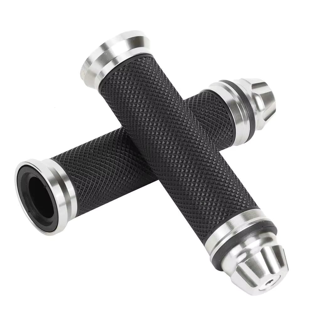 CNC Aluminum Rubber Handlebar Grips for 7 /8 Motorcycle/Bike - Silver Color, Durable & Stylish