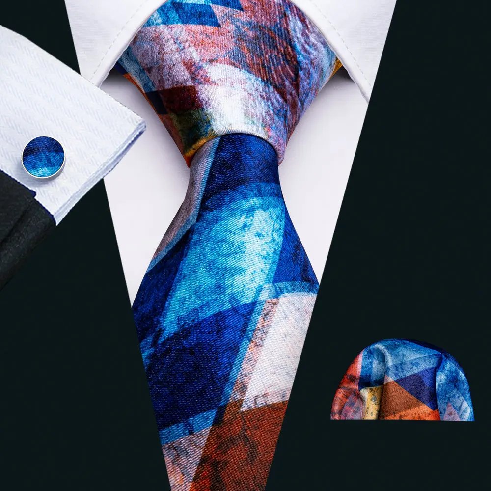 Designer Gold Print Silk Tie For Men 2023 High Quality Pocket Square Cufflinks Sets Party Birthday Gifts Necktie Barry.Wang 5281