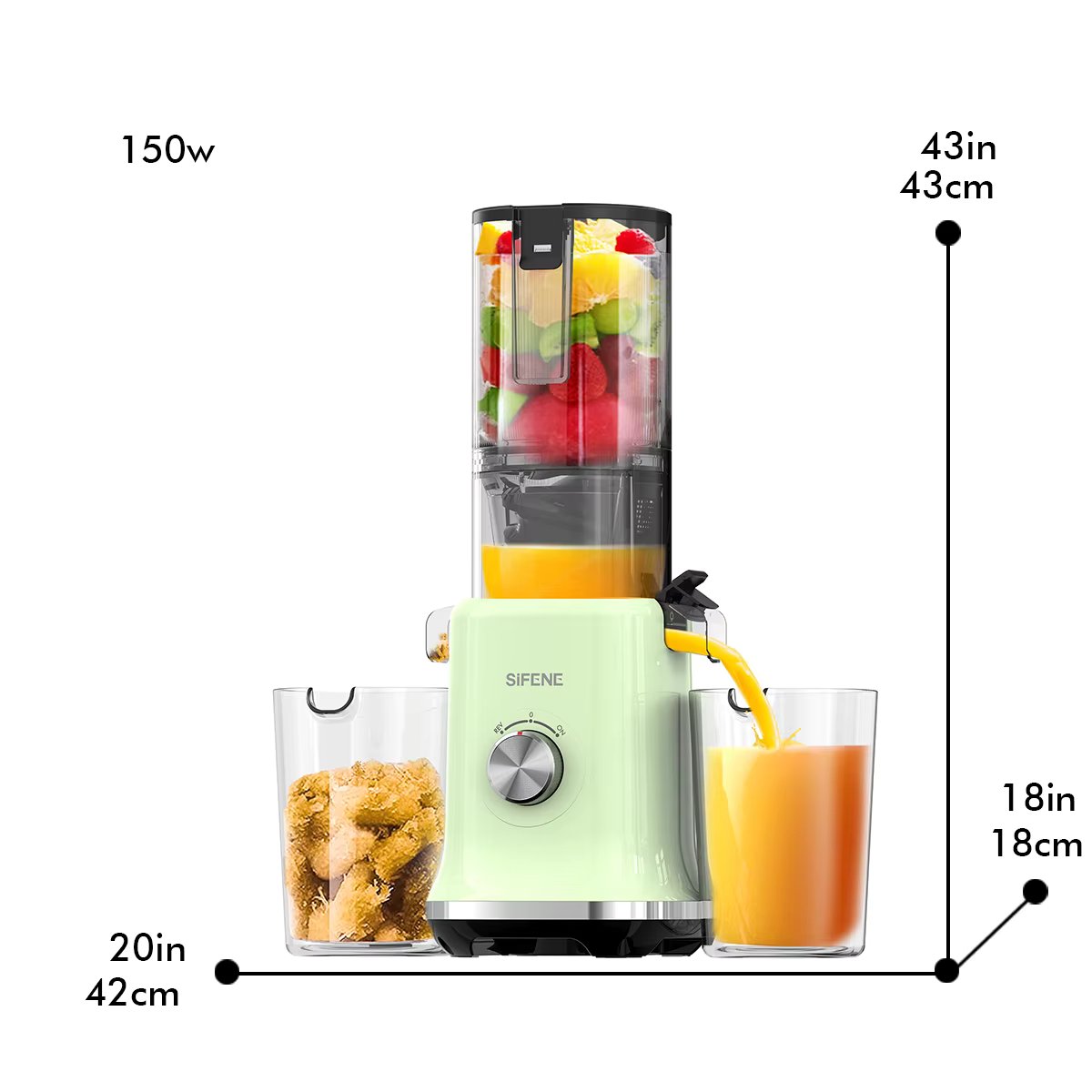 SiFENE Cold Press Juicer Machines, 4.3" Wide Mouth Slow Masticating Juicer with Large Feed Chute for Whole Fruit & Veg, Green