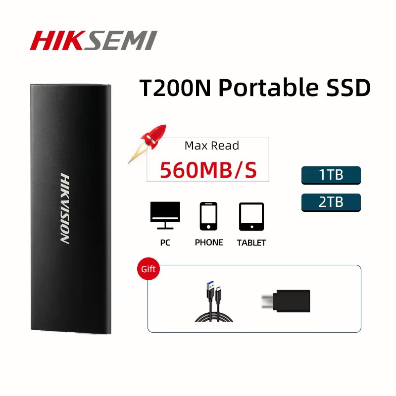 HIKSEMI T200N SSD 512GB 1TB 2TB Portable Solid State Drive USB 3.1 Gen 1 External Storage Compatible for Mac Laptop Desktop