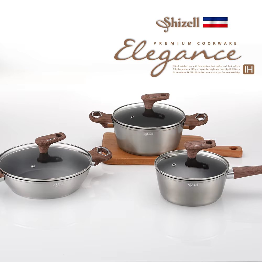 Elegance IH Pot 3-Piece Set (18cm Saucepan, 20cm Casserole, 24cm Hot Pot) Induction Small Pots for Ramen, Shabu-Shabu, Hot Pot