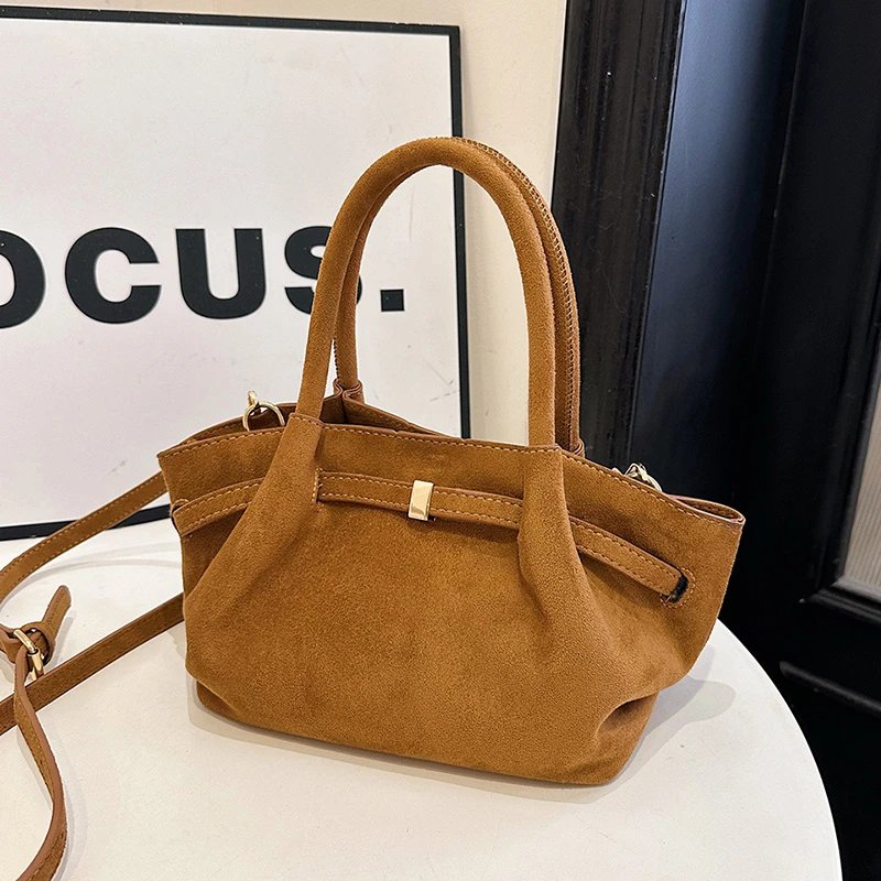 MOODS Burgundy Round Top-handle Bags For Women Soft Suede Shoulder Cross Body Cloud Bag 2024 Luxury Designer Purses And Handbags