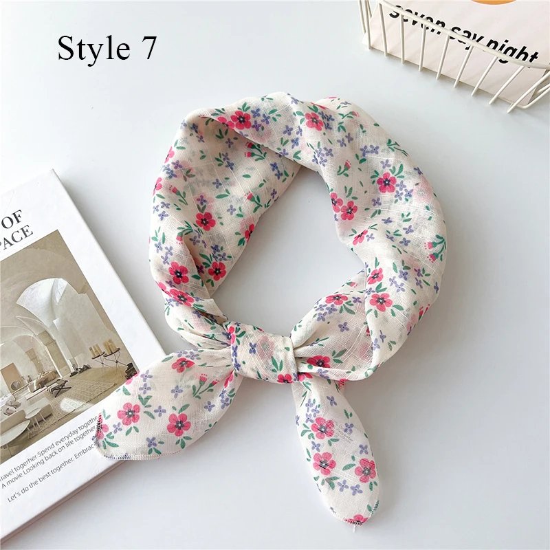 Cotton Linen Shawl Square Scarf women sweet Cherry Print Hijabs Ladies Bandanas Wraps sunscreen Head scarf Wraps Scarves 55cm