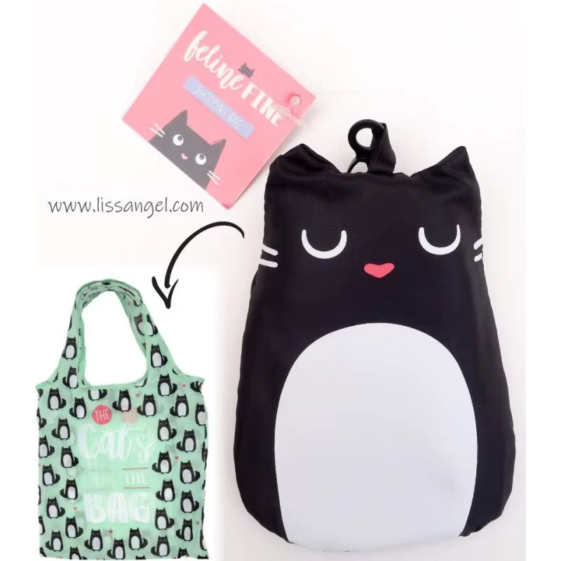 Foldable and reusable Shopping Bag with cat shape - Feline Fine