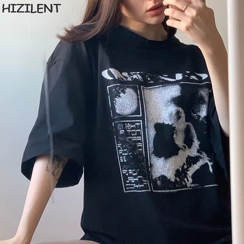 Women Oversized T Shirt Black Cartoon Y2K Female Kawaii Tops Tee Short Sleeve Summer Funny grunge T-Shirt Hip Hop Clothes