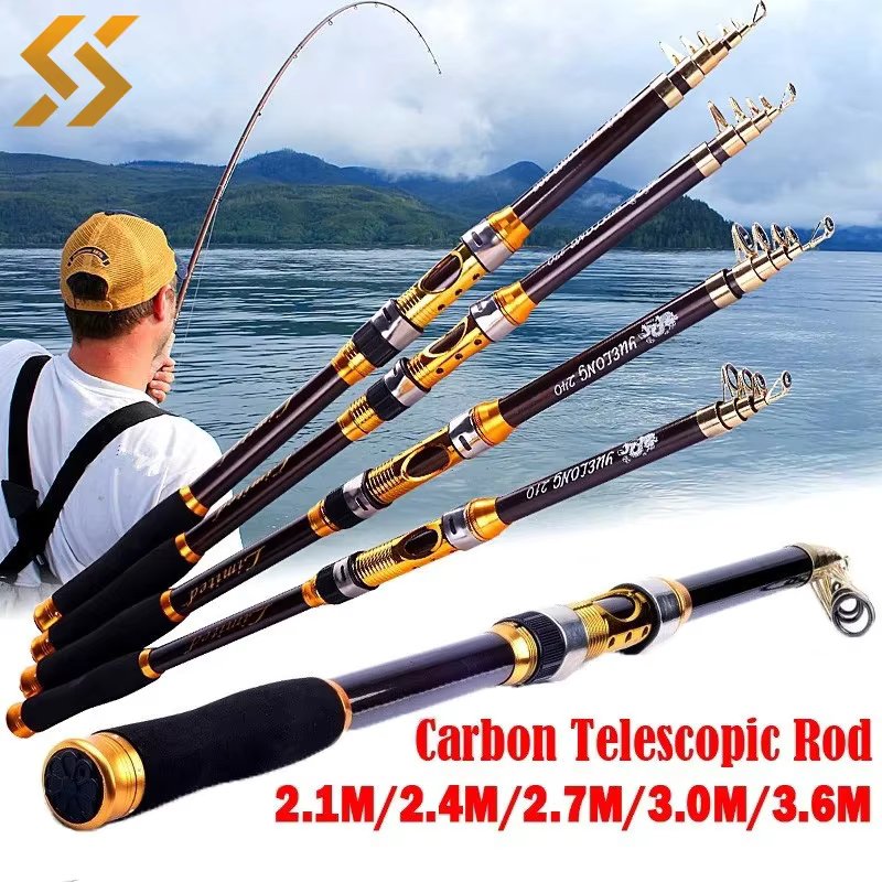 Sougayilang 2.1M 2.4M 2.7M 3.0M Spinning Fishing Rod Ultralight Carbon Fiber Portable Telescopic Fishing Pole for Trout Carp