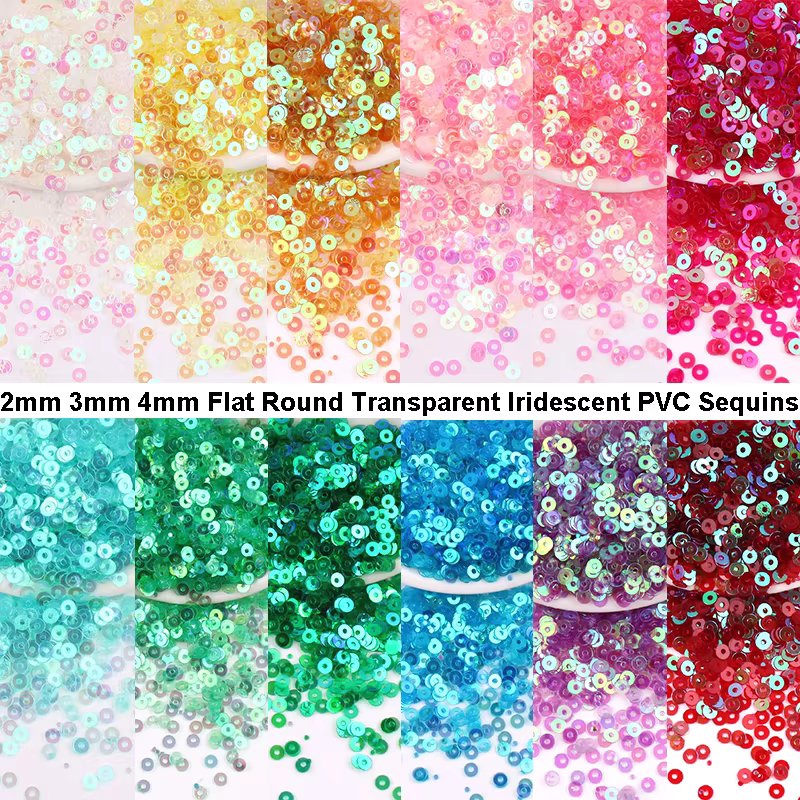 2mm 3mm 4mm Flat Round PVC Austria Sequins Iridescent Transparent Craft Paillettes for DIY Sewing Garment Lentejuelas Para Coser