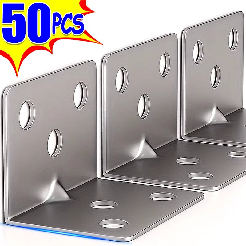 50/10x Stainless Steel Corner Brackets Universal for Cabinets Drawers Windows Wood Furniture 90 Degree Right Angle Fixed Bracket