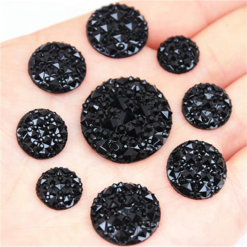 Cong Shao 10/12/14/16/18/20/30/35mm Round Stones And Black Crystals Flat Back Resin Rhinestones Applique DIY Wedding Dress ZZ103
