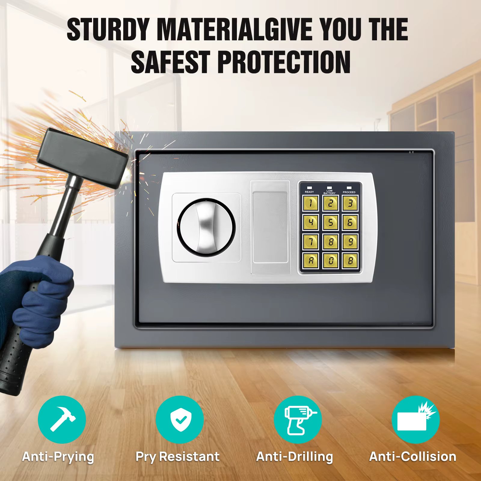 BRIEFNESS Grey Electronic Safe 4.6L/8.5L/16L with Electronic Keypad and Spare Key Wall Mounted Floor Safe