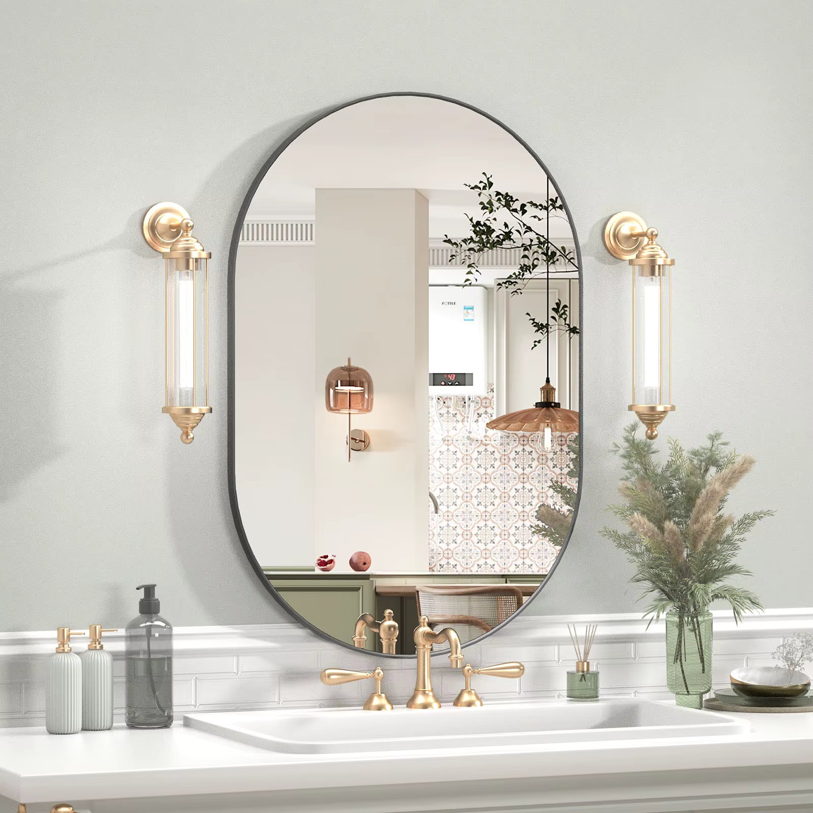 CASSILANDO Oval Mirror, 20"×30" Oval Bathroom Mirror, Metal Frame Mirror, Vertically Unique Wall Mounted Mirror
