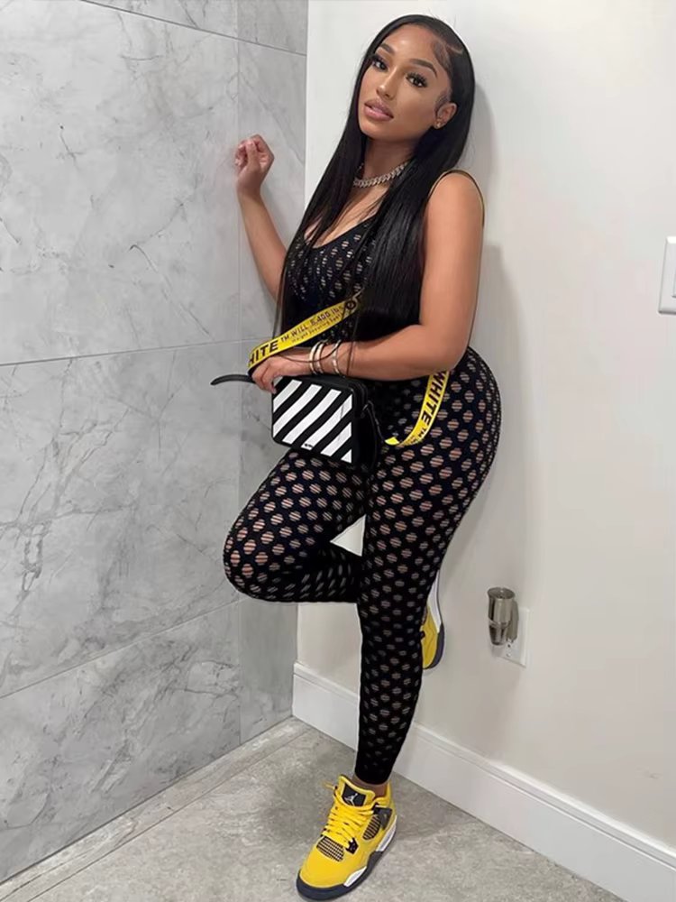 Elegant Jumpsuits for Women Long Party Hollow Out Jumpsuit with Straps Sexy Tight Black Jumpsuit Wholesale Dropshipping