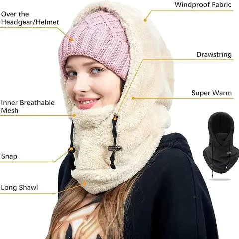 Plush Warm Hat High Polar Fleece Balaclava Winter Ski Windproof Cap Outdoor Cycling Cap for Men Face Masks Hood Beanies