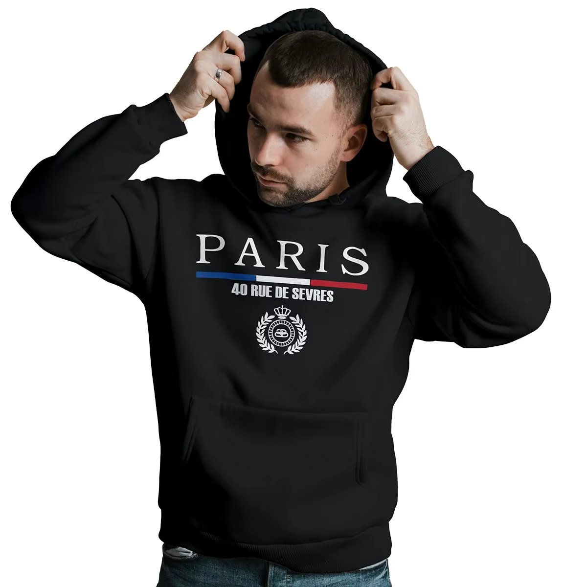 Men's Paris hooded hoodie monochrome men vintage autumn