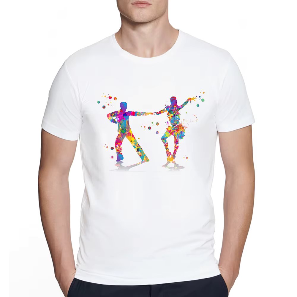 Funny Dancing Salsa Watercolor Print couple dancing salsa Graphic T Shirts Men Summer Harajuku O Neck Streetwear Hip Hop Tshirt