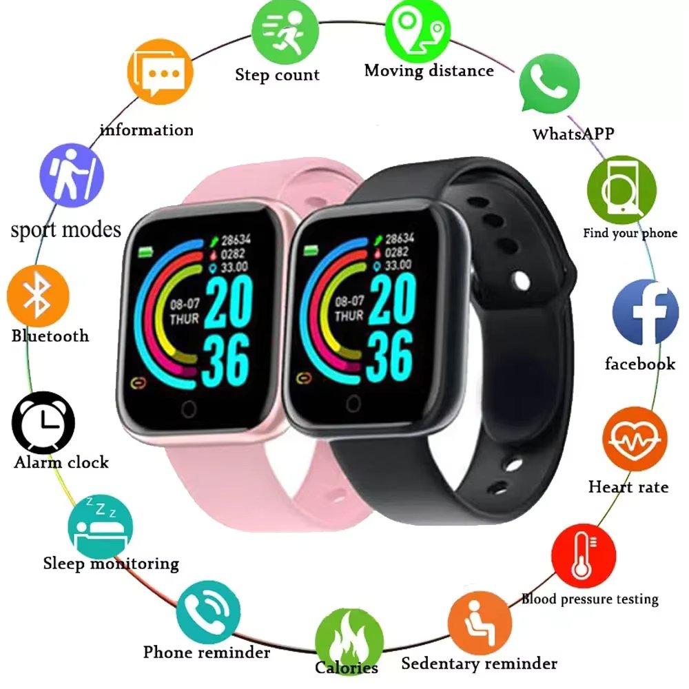 Smart Watch Y68 Bluetooth Fitness Tracker Sports Watch Heart Rate Bracelet Blood Pressure Smart Band for Android IOS D20 Pro