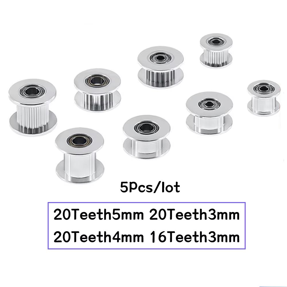 5pcs GT2 Idler Timing Pulley 16/20 Tooth Wheel Bore 3/5mm Aluminium Gear Teeth Width 6/10mm 3D Printers Parts For Reprap Part