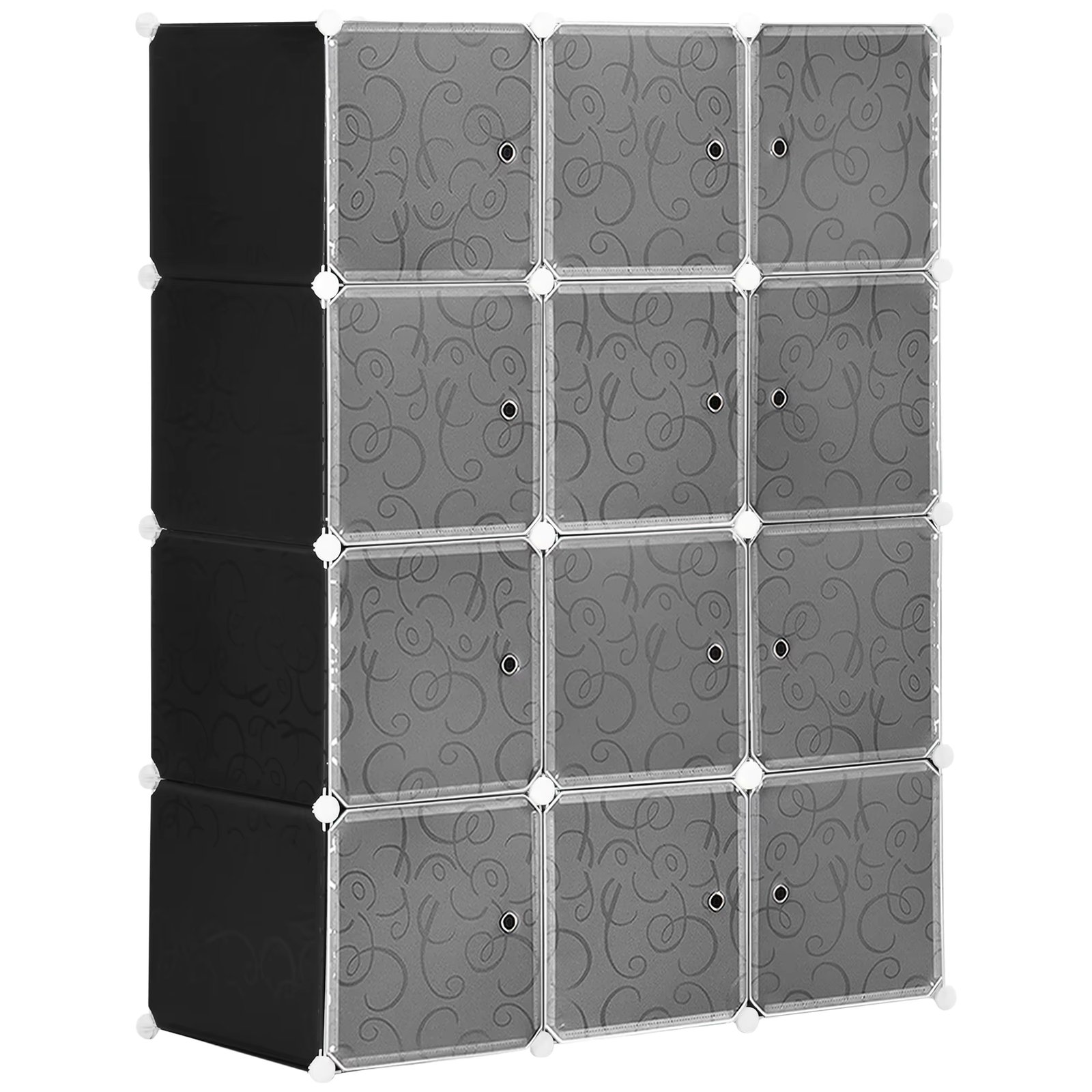HOMCOM Plastic Modular Cabinet Shelf 12 Cubes With Doors Mount In
