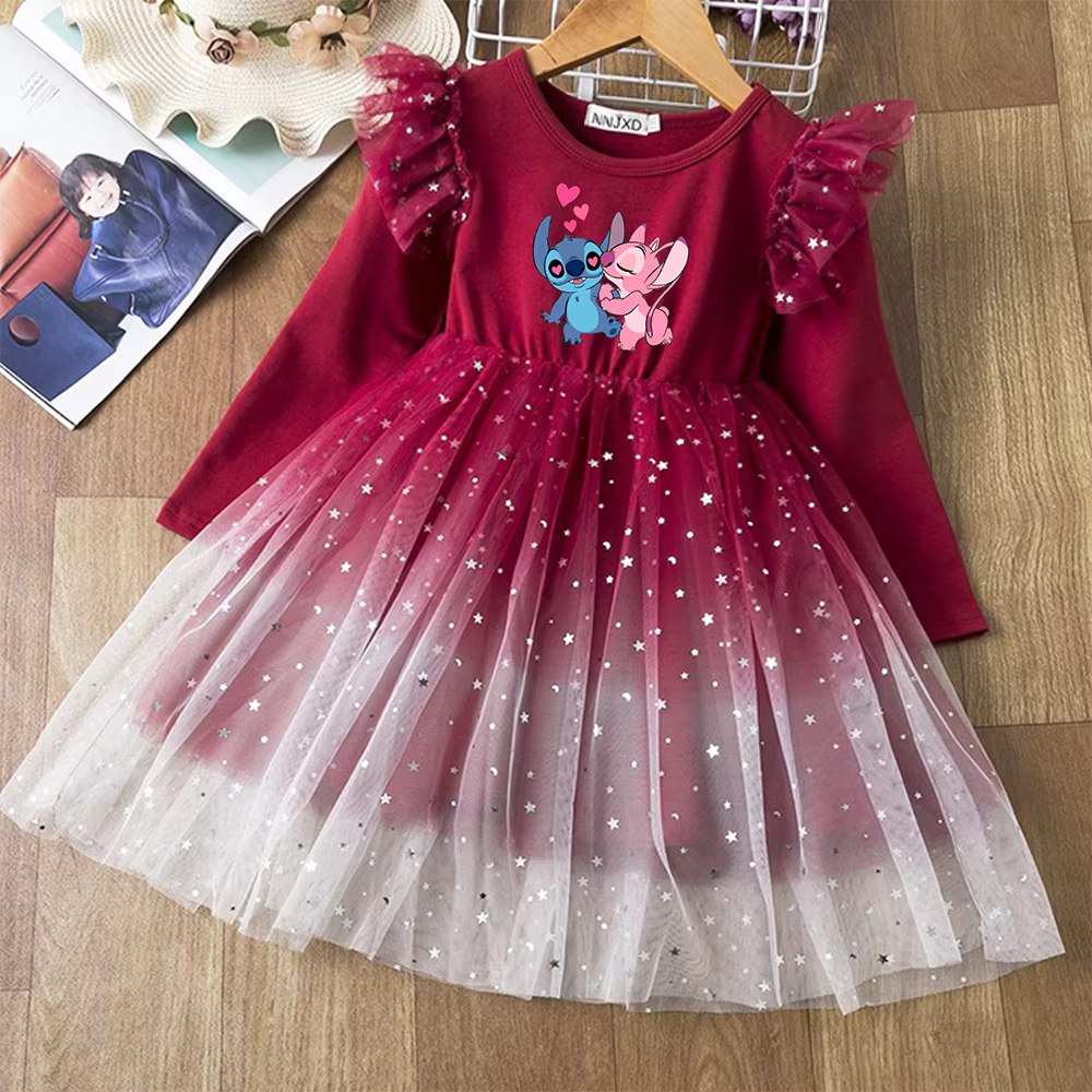 Lilo Stitch Fall Dresses Girls Birthday Party Long Sleeve Princess Costume Teen Children's Party Clothes Autumn Christmas dress