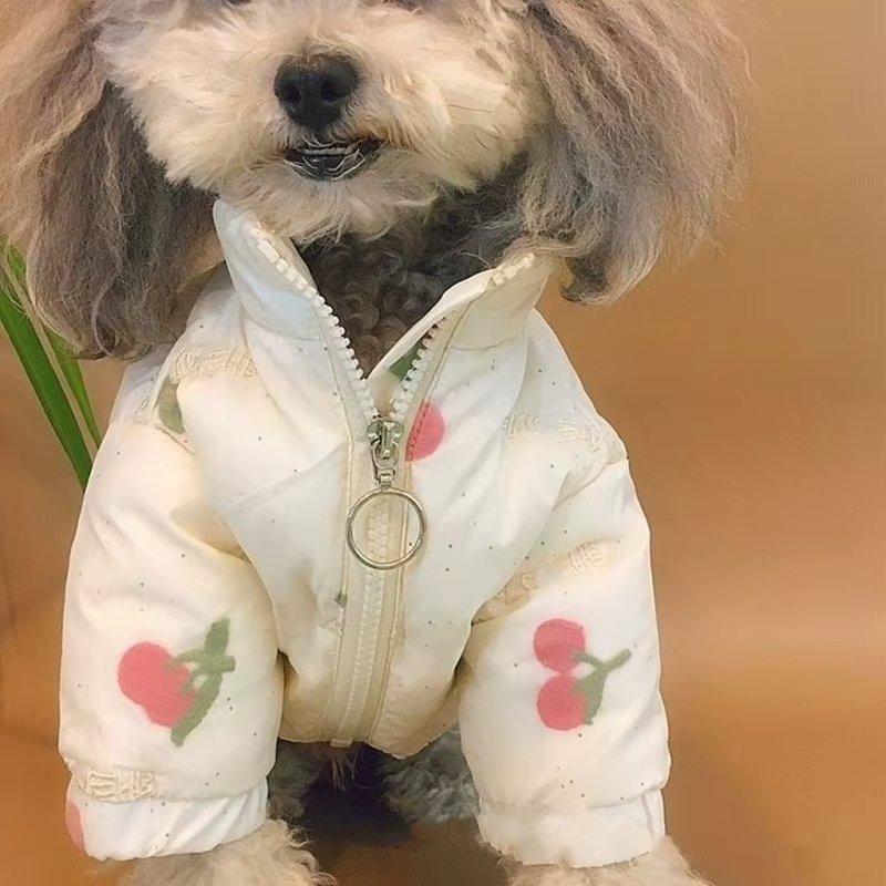 Cute Cherry Cotton Coat Pet Dog Clothes Warm Jacket Dogs Clothing Cat Small Print Winter White Fashion Dog Coat Jackets