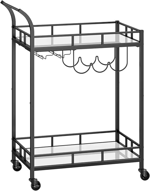 VASAGLE serving trolley, 2 mirrored glass trams, bar trolleys, 38x60x90cm