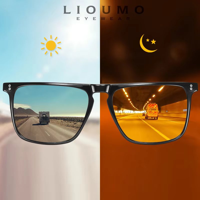 Brand Rivet Square Photochromic Sunglasses Men Polarized Women Driving Sun Glasses Day Night Vision Anti-Glare zonnebril heren