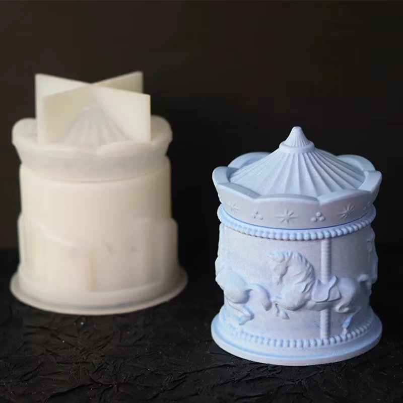 Funny Carousel Storage Box Silicone Mold DIY Cute Style Plaster Concrete Resin Candle Jar Mould Creative Home Craft Decor Gifts