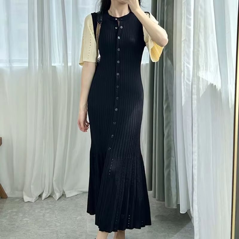 Summer Spring New French Elegant Fragrance High-end Slimming Knitted Mermaid Dress Hollow Slimming Fish Tail Knit Dress