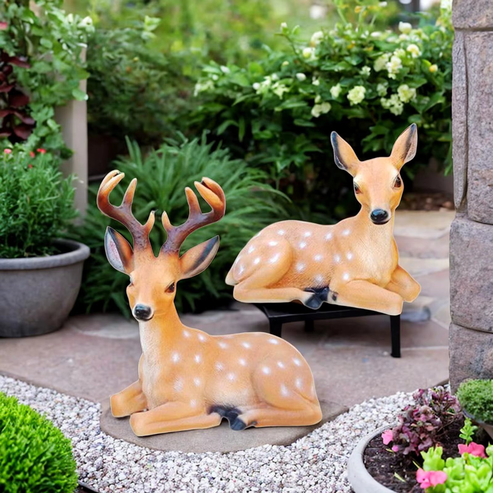 2x Resin Deer Figurine Art Crafts Small Weatherproof Novelty Sika Deer