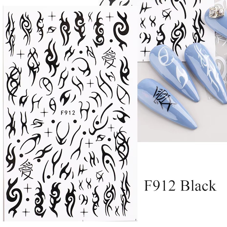 1PCS New 3D Devil's Eye Snake Nail Stickers Nail Art Decoration Black White Flowers Leaves Sticker Nail Art Decals Nail Parts