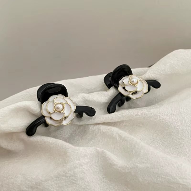 2PCS Elegant Small Camellia Hair Claw Clip Set For Women Girls Mini Crab Vintage Hair Clamps Barrettes Hair Headwear Accesories