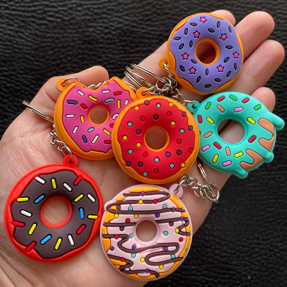Creative Sweet Donut Keychain Car Key Ring Party Kids Food Pendant Keyrings Holder Christmas Gifts Ornaments Car Accessories