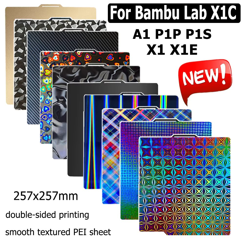 For Bambu Lab Build Plate P1P P1S A1 X1 X1-Carbon PEI Sheet New Spring Steel Double Sided Heated Bed for Bambulab Bamboo P1S X1C