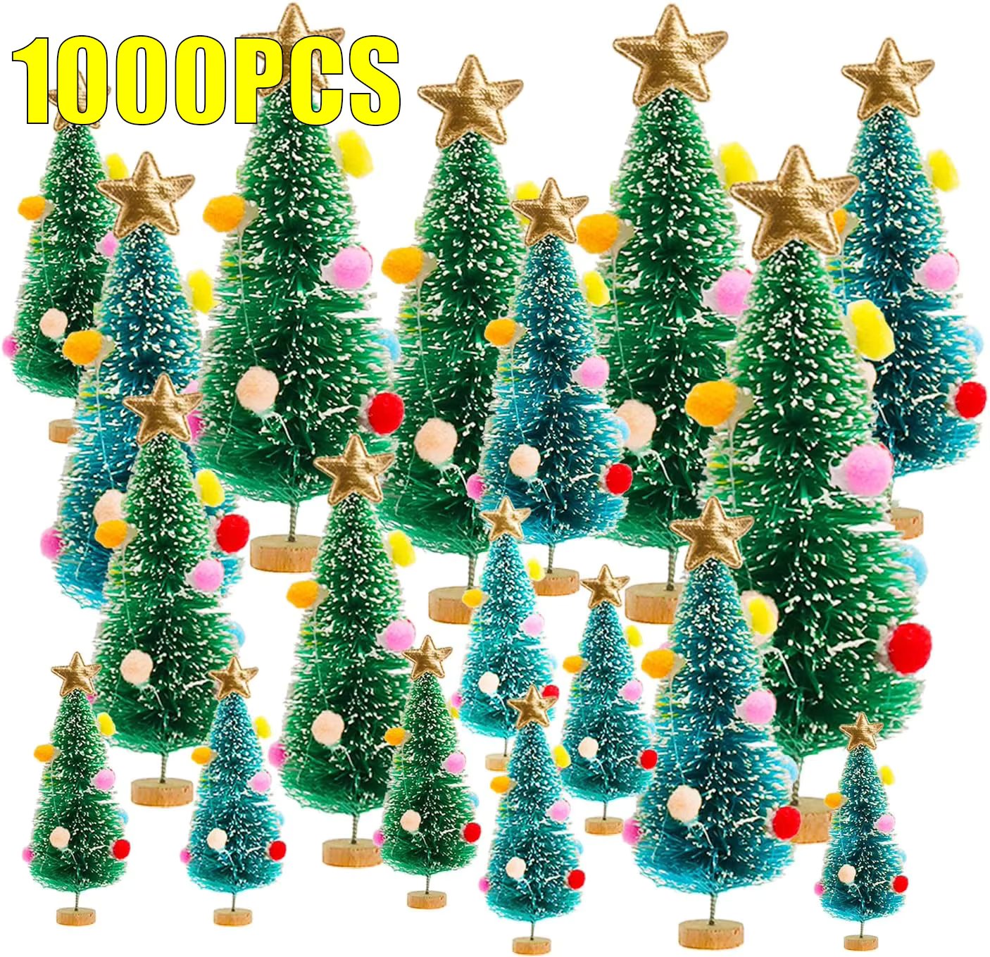 1000PCS Mini Christmas Tree Cedar Pine Christmas Tree on Sisal Silk Christmas Tabletop Decorations Christmas Window Decoration