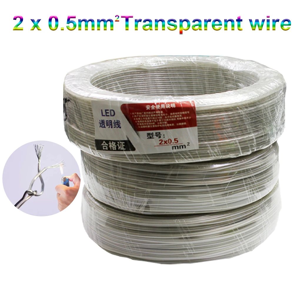 1m-80m 0.5 mm² 20AWG Neon Light Welding Electric Wire 2Pin Audio LED Lighting Electronic Toy DC Power Transparent Parallel Cable