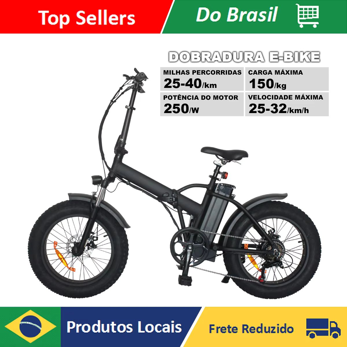 Bicicleta elétrica dobrável Potência 250W 25 km/h Bicicleta elétrica portátil de 6 velocidades