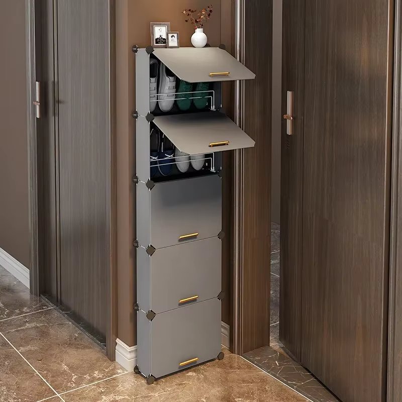 Ultra-thin Saves Space Portable Shoe Rack Organizer with Door Plastic Adjustable Shoe Organizer Stackable Detachable Shoe Rack