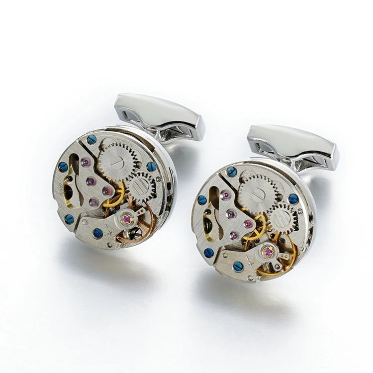 Newest Immovable  Watch Movement Cufflinks For Mens Lepton Steampunk Gear Watch Mechanism Cufflink Men Wedding Cuff links