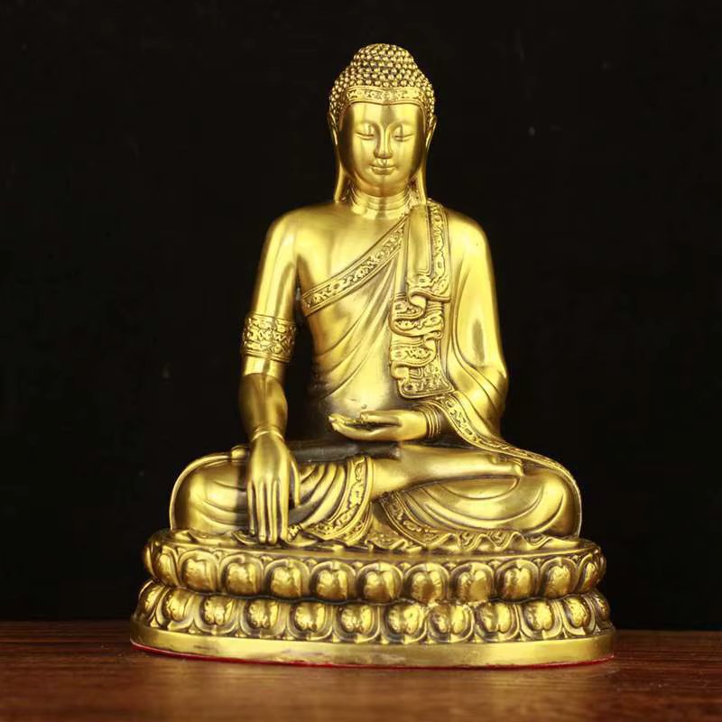 Copper Lotus Buddha Statue Double Lotus Seated Buddha Sakyamuni 19 Cm High Bronze Ware figurine sculpture  decor