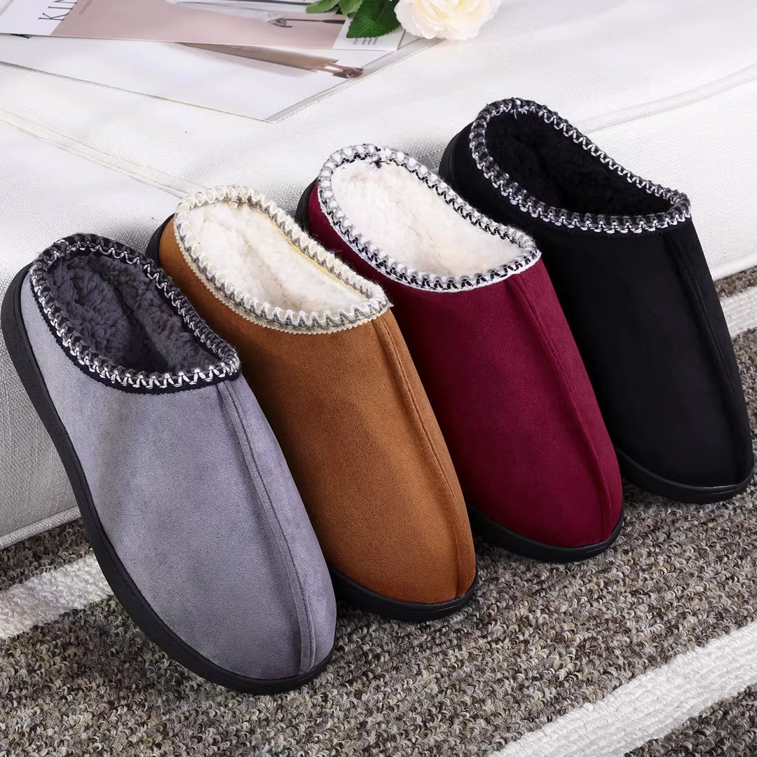 Comwarm Indoor Fur Slippers For Men Winter New Warm Slip-on Home Plush Mules Rubber Sole Non-slip Cotton Slides With Cozy Fleece