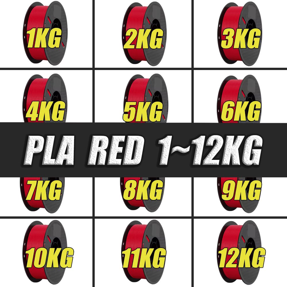 1-12KG Red PLA Filament 1.75MM Dimensional Accuracy+/-0.03mm 1KG/Spool(2.2lbs) No Bubble High Quality for FDM 3D Printer