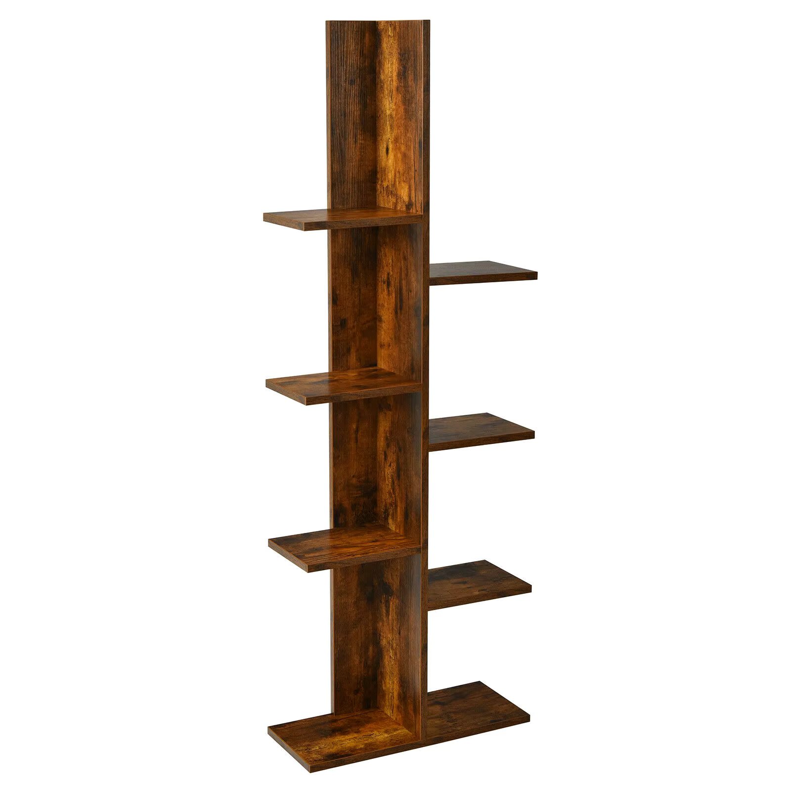 Costway 8-shelf Bookcase Freestanding Tree shelf Display Storage Stand Coffee