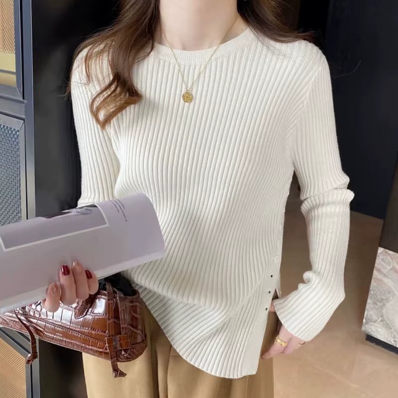 Women's autumn winter loose round sweater long sleeve knit top casual KN1680