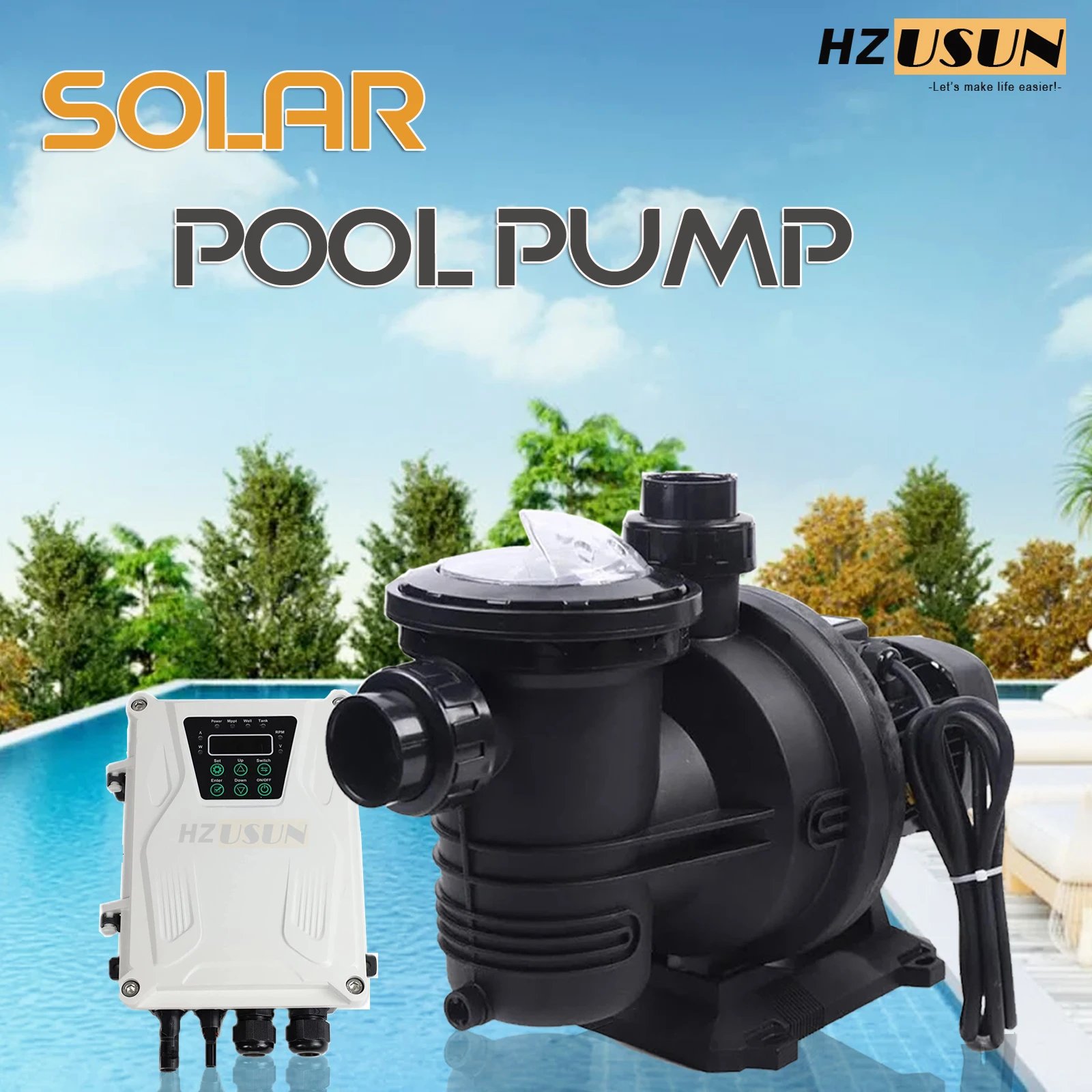 Portable 1200W High Flow In Above Ground Solar Swimming Pool Pump DC 72V Brushles Motor Filter Salty Water Pump Kit System