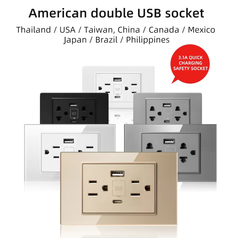 Herepow 118 Series Thailand American Standard USB Wall Socket Type-c 3.1A Fast Charging Smart Google Home Appliance Plug Adapter