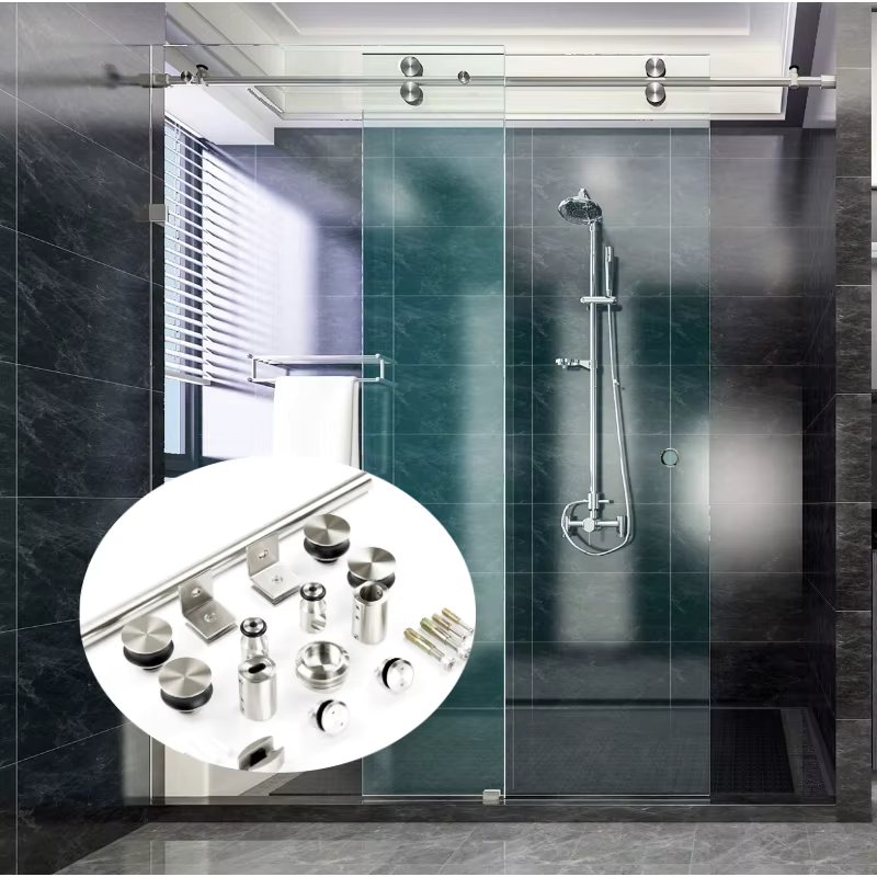 DIYHD NBSHOWERS 5FT(152cm) Frameless Sliding Glass Track Barn Shower Door Hardware Kit，Stainless Steel Brushed Satin，No Glass