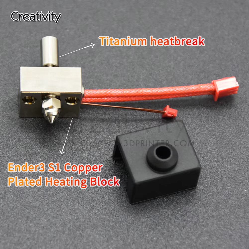High Temperature Ender-3 S1 Copper Plated Heater Block Throat Nozzle Ender3 SThermistor Hotend Kit Equipped Sprite Extruder